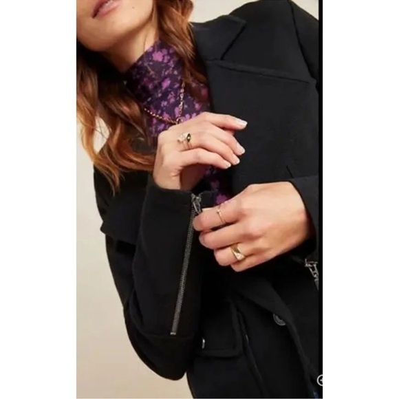 Anthropologie Sylvia Black Blazer with Button Front and Zip Sleeves Size S - Picture 4 of 11